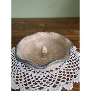 Blue beige Stoneware Apple Baker Bowl Baking Dish Baked Apples Pottery Signed